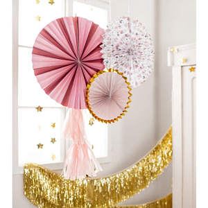 Украшения-вертушки Party Deco "Розовые цветы", 3 шт